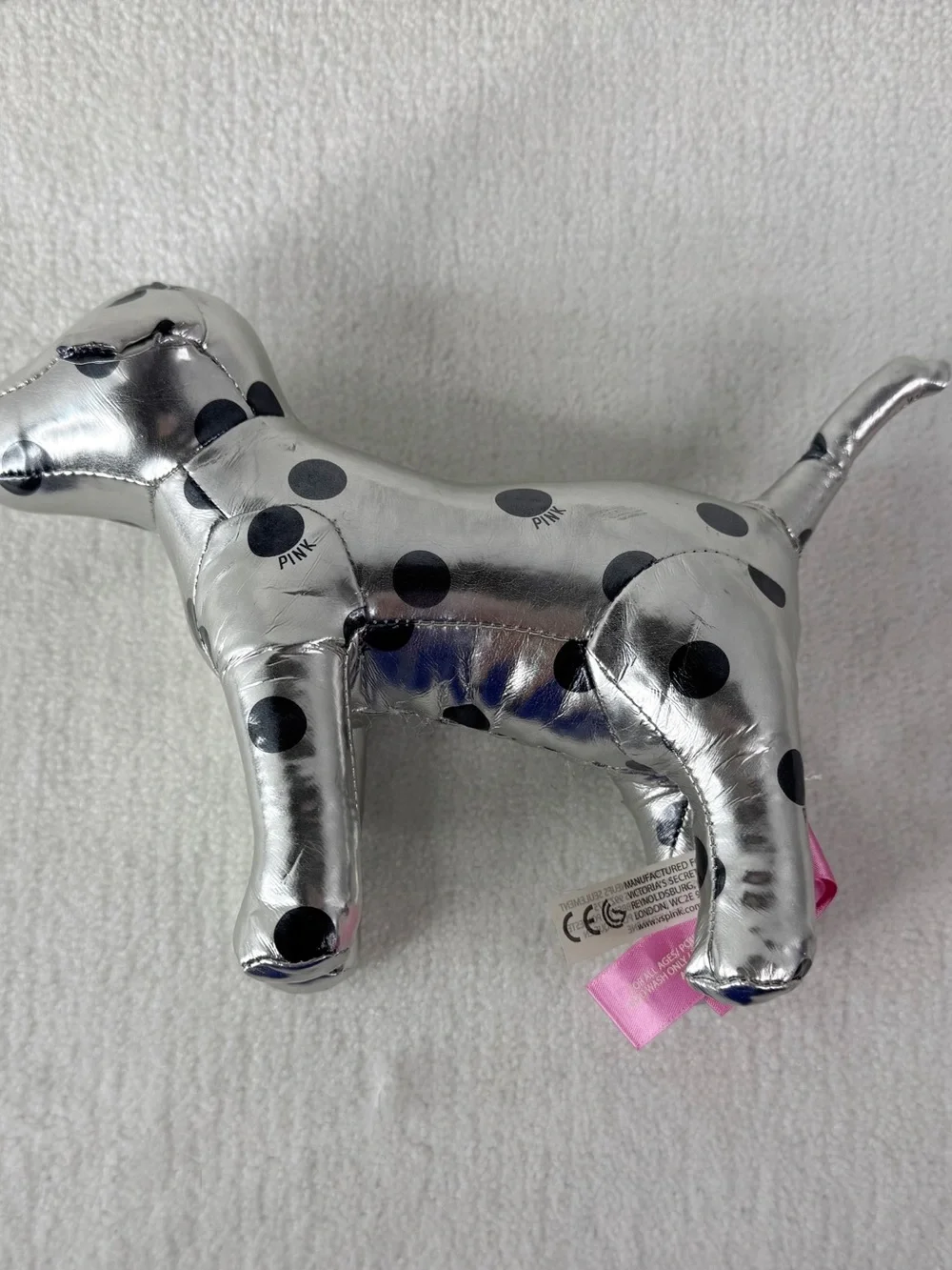 PINK Victoria’s Secret Silver Polka Dot Dog Plush Stuffed Animal Collectible Toy